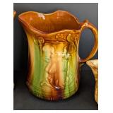 LR - Set of 4 Vintage American Pottery Pitchers and Bowl with Drip Glaze