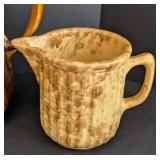 LR - Set of 4 Vintage American Pottery Pitchers and Bowl with Drip Glaze