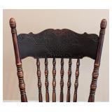 LR - Vintage Wooden Rocking Chair with Embossed Back and Seat Design