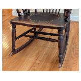 LR - Vintage Wooden Rocking Chair with Embossed Back and Seat Design
