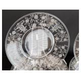 DR - Vintage Etched Fostoria Glassware Set with 8 Plates, Sugar Bowl, and Creamer