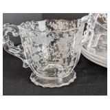 DR - Vintage Etched Fostoria Glassware Set with 8 Plates, Sugar Bowl, and Creamer