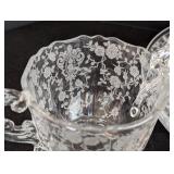 DR - Vintage Etched Fostoria Glassware Set with 8 Plates, Sugar Bowl, and Creamer