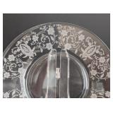 DR - Vintage Etched Fostoria Glassware Set with 8 Plates, Sugar Bowl, and Creamer
