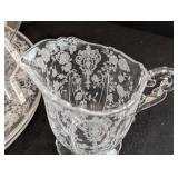 DR - Vintage Etched Fostoria Glassware Set with 8 Plates, Sugar Bowl, and Creamer