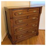 DR - Antique Wooden 4-Drawer Dresser with Ornate Brass Handles