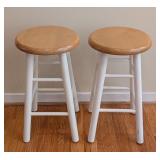 LR - Pair of 24-Inch Wooden Bar Stools with White Legs