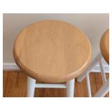 LR - Pair of 24-Inch Wooden Bar Stools with White Legs