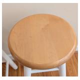 LR - Pair of 24-Inch Wooden Bar Stools with White Legs