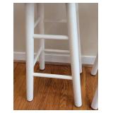 LR - Pair of 24-Inch Wooden Bar Stools with White Legs