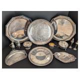 LR - Collection of 11 Silverplate Serving Trays, Bowls, and Tableware