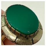 Vintage Sterling Silver Ring with Green Stone, Size 7.5