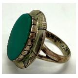 Vintage Sterling Silver Ring with Green Stone, Size 7.5