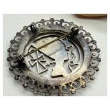 Set of 2 Vintage Metal Filigree Brooches with Egyptian and Llama Motifs