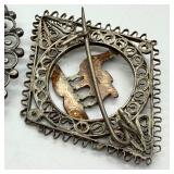 Set of 2 Vintage Metal Filigree Brooches with Egyptian and Llama Motifs