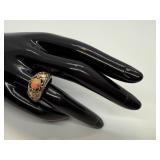 Vintage Size 8.25 Sterling Silver and 12K Gold Ring with Coral Stone