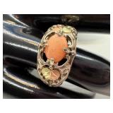 Vintage Size 8.25 Sterling Silver and 12K Gold Ring with Coral Stone