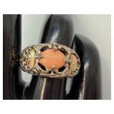 Vintage Size 8.25 Sterling Silver and 12K Gold Ring with Coral Stone