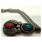 Lee Kety Sterling Silver Pendant with Turquoise and Coral Stones