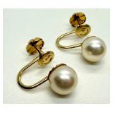 14K Gold Screwback Pearl Earrings