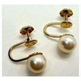 14K Gold Screwback Pearl Earrings