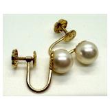 14K Gold Screwback Pearl Earrings