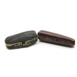Set of 2 Vintage Pipe Tips with Original Cases - Meerschaum, Amber, and Silver Band