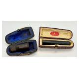 Set of 2 Vintage Pipe Tips with Original Cases - Meerschaum, Amber, and Silver Band