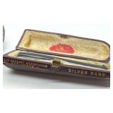 Set of 2 Vintage Pipe Tips with Original Cases - Meerschaum, Amber, and Silver Band
