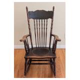 LR - Vintage Wooden Rocking Chair with Embossed Back and Seat Design