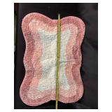 Small Pink and White Area Rug, Wavy Shape, Shaggy Pile