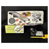 Mandoline Slicer, Herb Scissors, Mortar & Pestle, Tape Measure Kitchen Lot