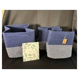 Set of 3 Navy & Mixed Navy Fabric Storage Baskets