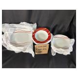 Red and White Dinnerware Set - 4 Dinner Plates, 4 Salad Plates, 5 Bowls