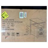 White End Table with Power Outlets, 2 Drawers, New in Box