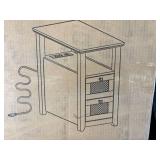 White End Table with Power Outlets, 2 Drawers, New in Box