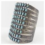 Vintage Navajo Sterling Silver 9 Row Turquoise Cuff Bracelet by Larry Moses Begay