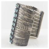 Vintage Navajo Sterling Silver 9 Row Turquoise Cuff Bracelet by Larry Moses Begay