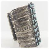 Vintage Navajo Sterling Silver 9 Row Turquoise Cuff Bracelet by Larry Moses Begay