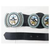 Betty & Ernest Shirley Navajo Sterling Silver Concho Belt with Devil Dancer Inlay and Sleeping Beauty Turquoise. ***Original Retail $15,000***