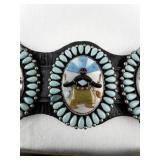 Betty & Ernest Shirley Navajo Sterling Silver Concho Belt with Devil Dancer Inlay and Sleeping Beauty Turquoise. ***Original Retail $15,000***