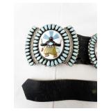 Betty & Ernest Shirley Navajo Sterling Silver Concho Belt with Devil Dancer Inlay and Sleeping Beauty Turquoise. ***Original Retail $15,000***