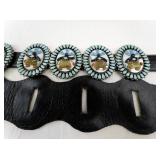 Betty & Ernest Shirley Navajo Sterling Silver Concho Belt with Devil Dancer Inlay and Sleeping Beauty Turquoise. ***Original Retail $15,000***