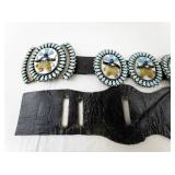 Betty & Ernest Shirley Navajo Sterling Silver Concho Belt with Devil Dancer Inlay and Sleeping Beauty Turquoise. ***Original Retail $15,000***
