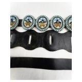 Betty & Ernest Shirley Navajo Sterling Silver Concho Belt with Devil Dancer Inlay and Sleeping Beauty Turquoise. ***Original Retail $15,000***