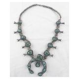 Vintage Navajo Sterling Silver and Turquoise Squash Blossom Necklace