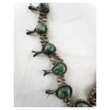 Vintage Navajo Sterling Silver and Turquoise Squash Blossom Necklace