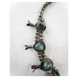 Vintage Navajo Sterling Silver and Turquoise Squash Blossom Necklace