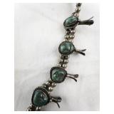Vintage Navajo Sterling Silver and Turquoise Squash Blossom Necklace