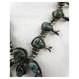 Vintage Navajo Sterling Silver and Turquoise Squash Blossom Necklace